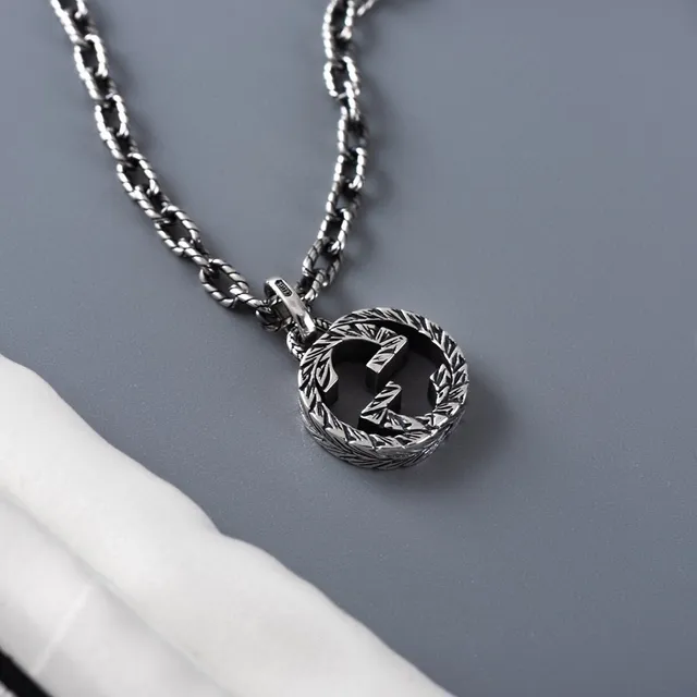 Gucci Silver Black Twisted Curb-Link Chain Interlocking Double-G Pendant Necklace 5