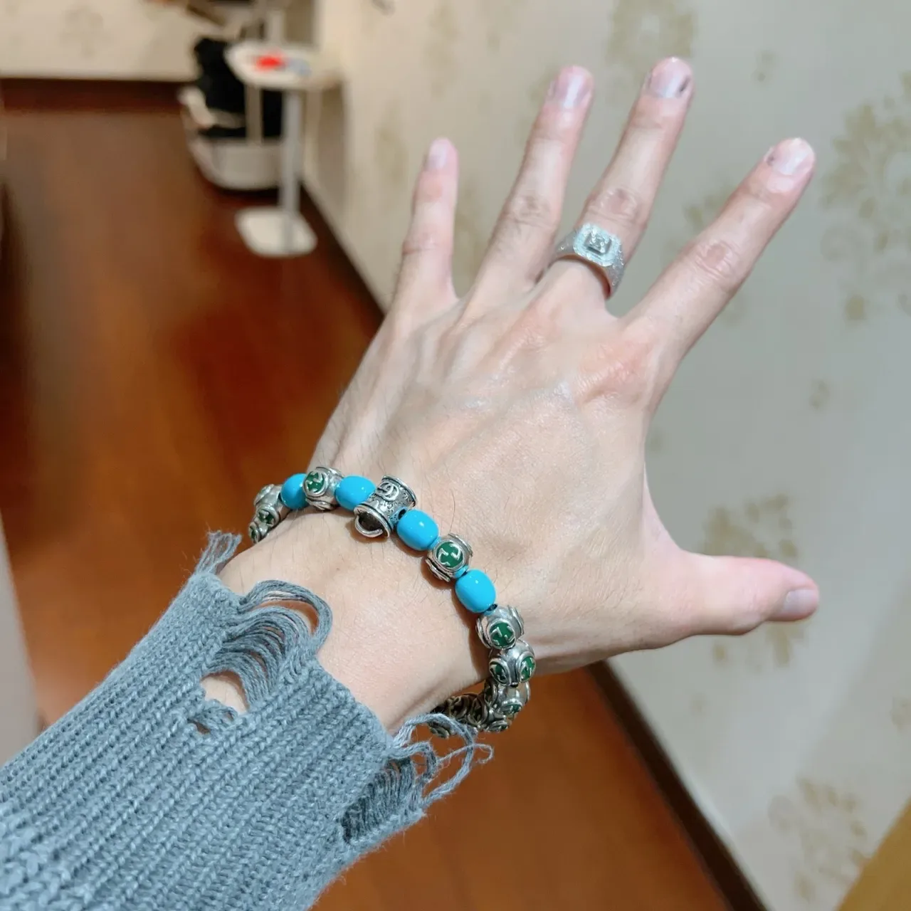 Gucci Silver Blue Enamel GG-Bead Turquoise Accent Bracelet 4