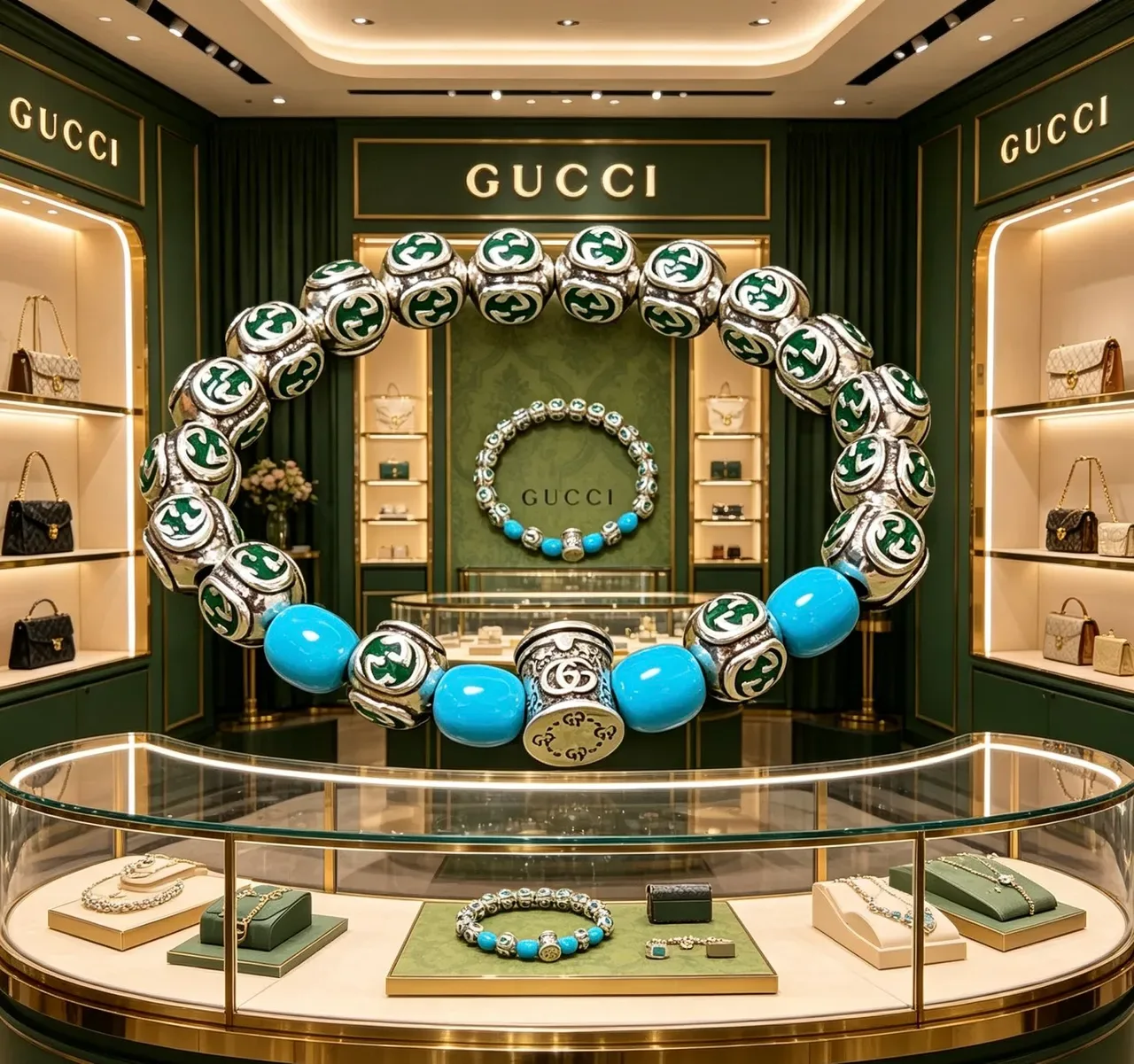 Gucci Silver Blue Enamel GG-Bead Turquoise Accent Bracelet 6