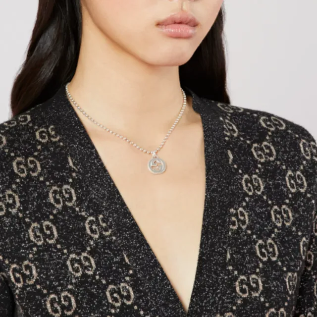 Gucci Silver Burgundy Beaded Ball Chain Interlocking G Pendant Bracelet 3