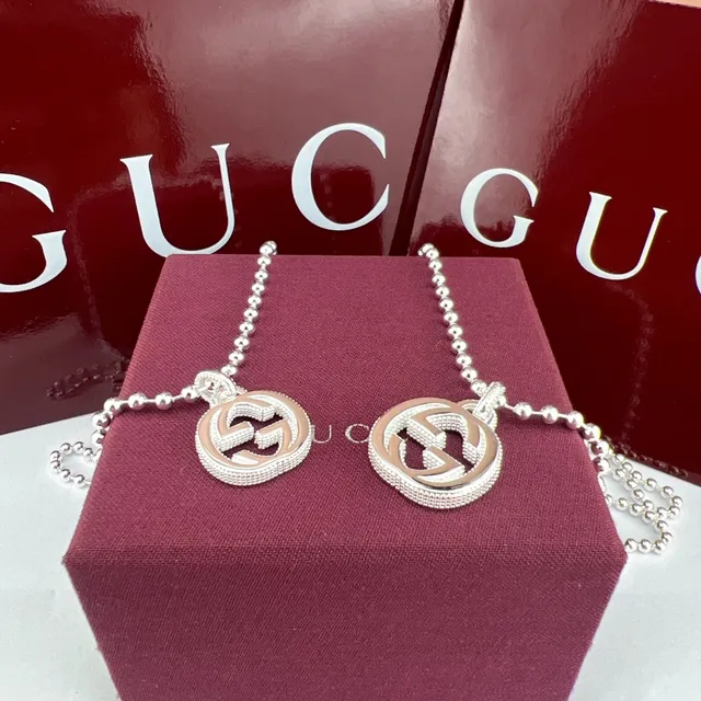 Gucci Silver Burgundy Beaded Ball Chain Interlocking G Pendant Bracelet 7