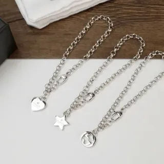 Gucci Silver Curb Chain Engraved Branded Charms Necklace