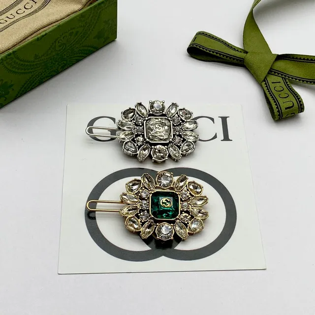 Broche Gucci Prata e Dourado Floral Cristal Cluster Interlocking G Centerpiece 7