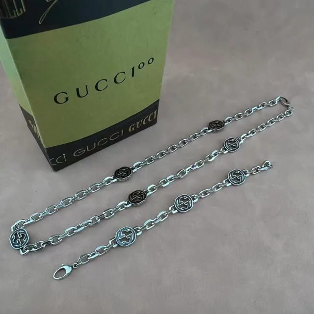 Gucci Silver Green Chunky Link Chain Enamel-Accented Circular Motifs Bracelet 4