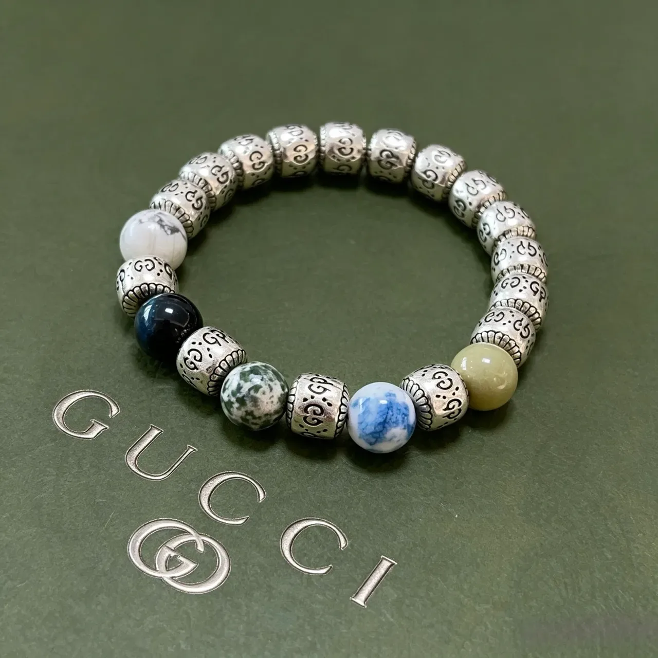 Gucci Silver Multicolor Beaded Mixed-Stone Bracelet 9