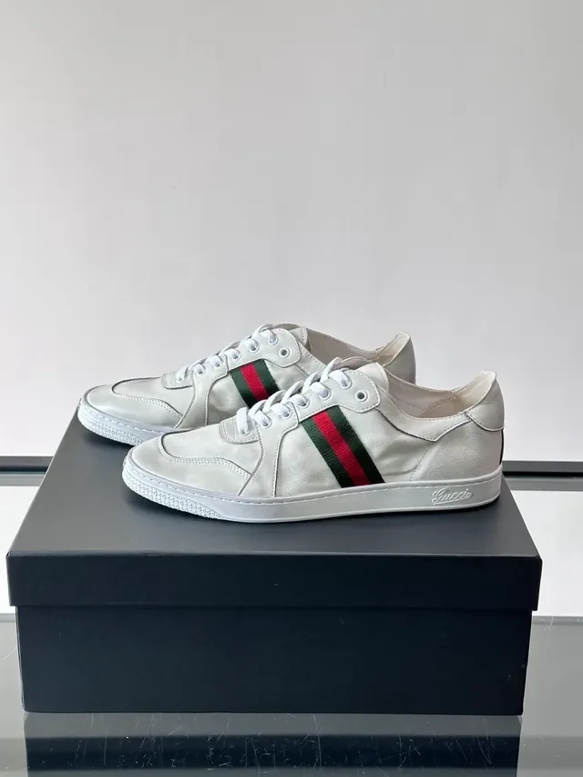 Gucci Silver Red Low-Top Leather Sneaker Web Stripe Side Panel Lifestyle Sneakers 5