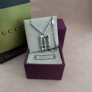 Gucci Silver-Tone Rectangular Pendant Necklace