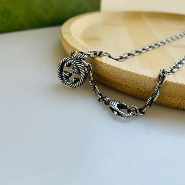 Gucci Silver Twisted Rope Motif Interlocking G Logo Necklace 5