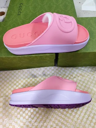 Gucci Slide Pink Purple Molded Rubber Interlocking G Logo Slippers 2