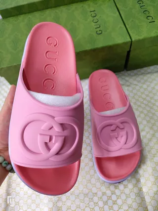 Gucci Slide Pink Purple Molded Rubber Interlocking G Logo Slippers 3