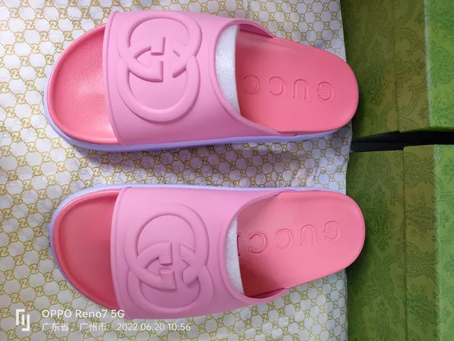 Gucci Slide Pink Purple Molded Rubber Interlocking G Logo Slippers 4