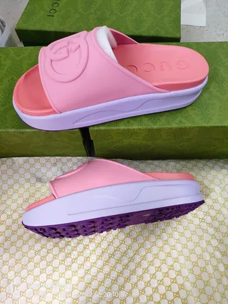 Gucci Slide Pink Purple Molded Rubber Interlocking G Logo Slippers 5