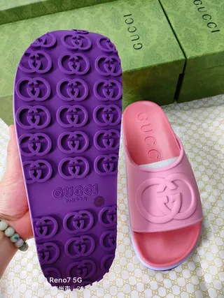 Gucci Slide Pink Purple Molded Rubber Interlocking G Logo Slippers 8