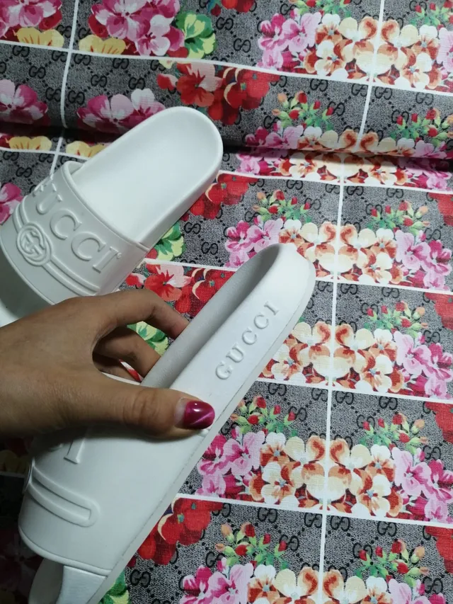Gucci Slide White Molded Rubber Logo Strap Slippers 2