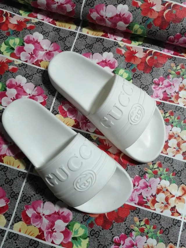 Gucci Slide White Molded Rubber Logo Strap Slippers 4