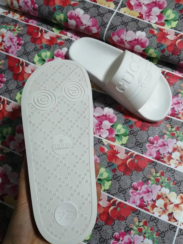 Gucci Slide White Molded Rubber Logo Strap Slippers 5