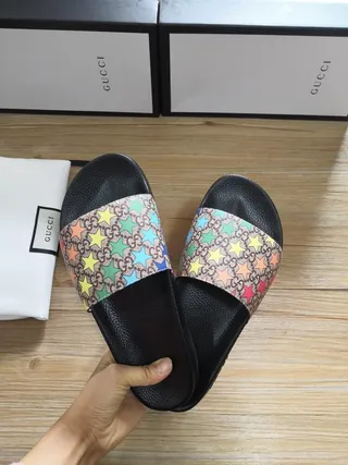 Gucci Star-Print GG Webbing Slide Slippers 2