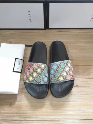 Gucci Star-Print GG Webbing Slide Slippers 7