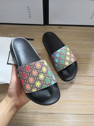 Gucci Star-Print GG Webbing Slide Slippers 9