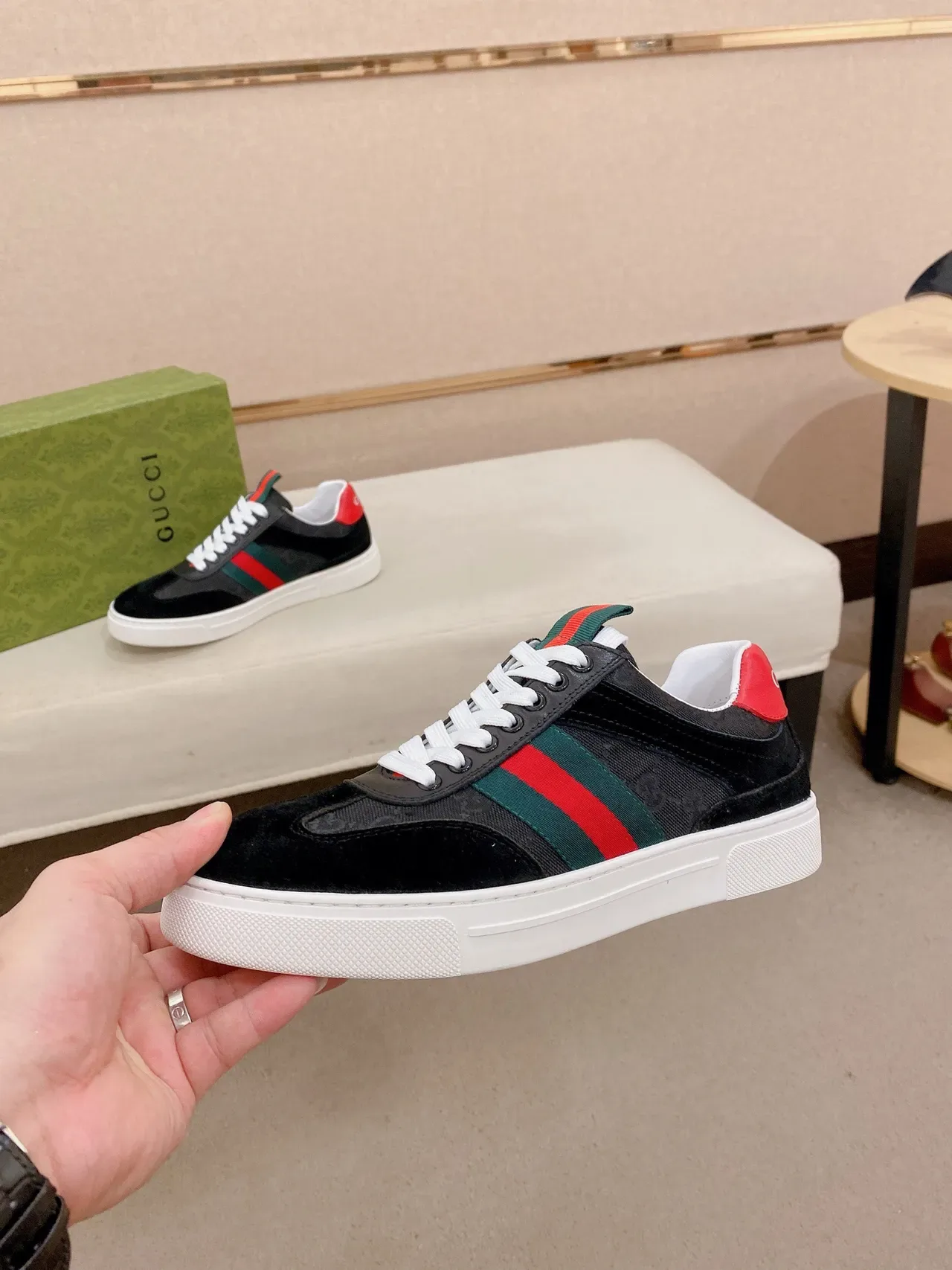 Gucci Tennis 1977 Black Red Green Web Lifestyle Sneakers 3