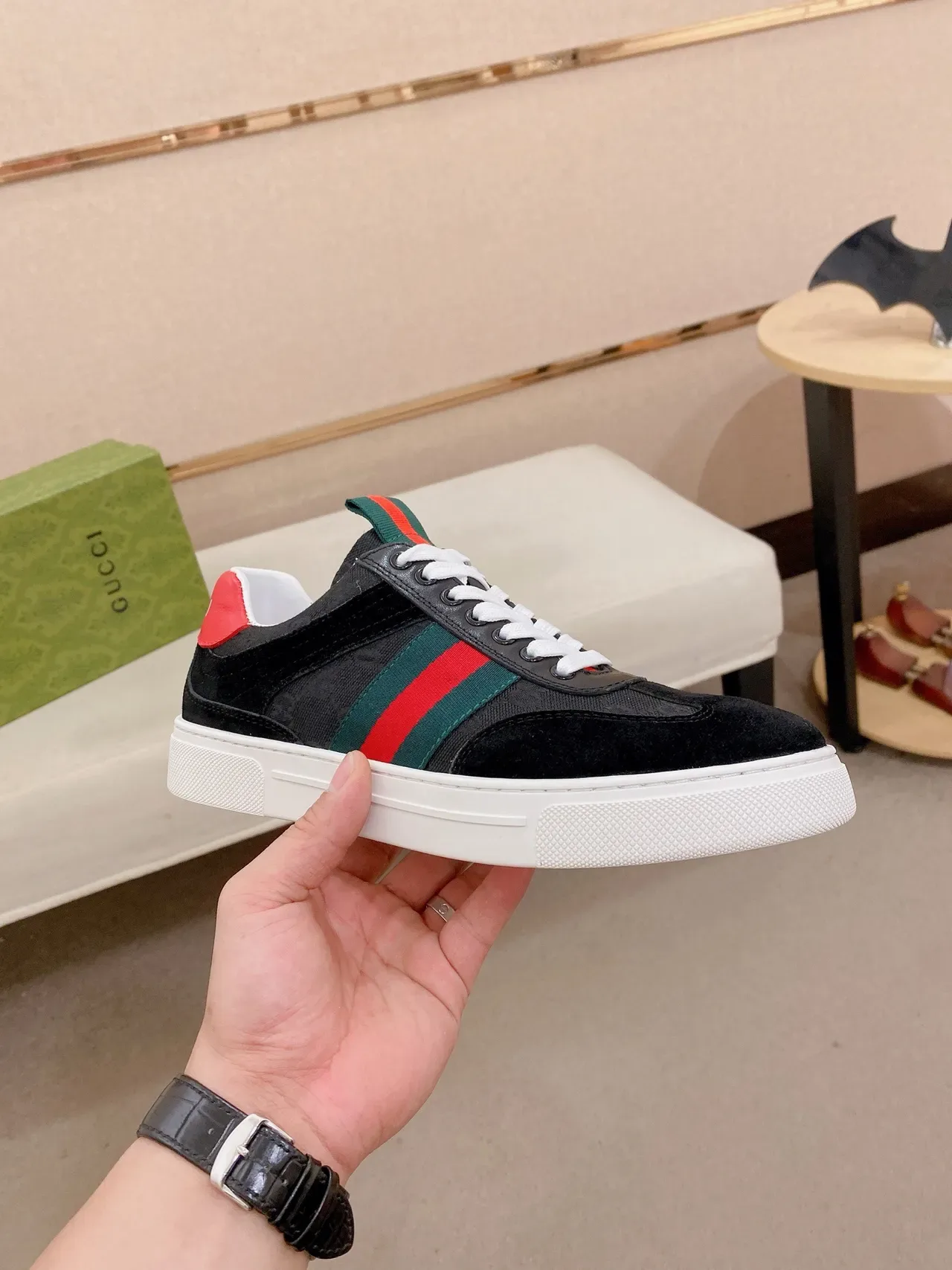 Gucci Tennis 1977 Black Red Green Web Lifestyle Sneakers 4