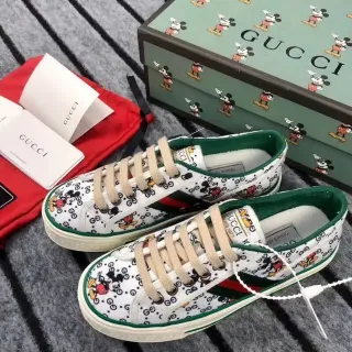 Gucci Tennis 1977 Mickey Mouse Print White Green Red Lifestyle Sneakers
