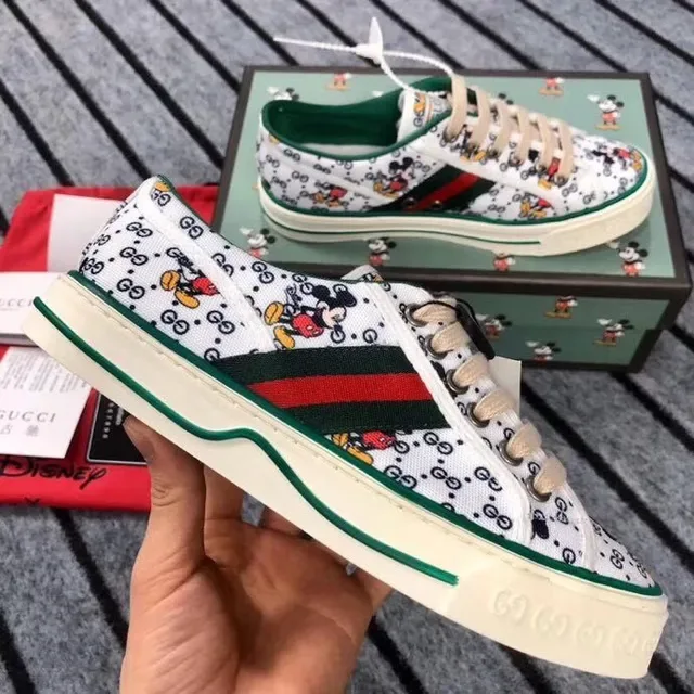 Gucci Tennis 1977 Mickey Mouse Print White Green Red Lifestyle Sneakers 2