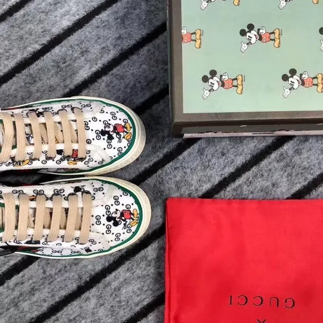 Gucci Tennis 1977 Mickey Mouse Print White Green Red Lifestyle Sneakers 5