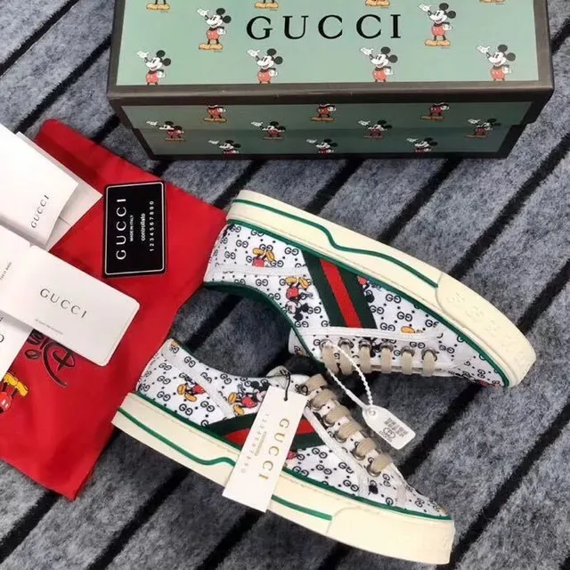 Gucci Tennis 1977 Mickey Mouse Print White Green Red Lifestyle Sneakers 6