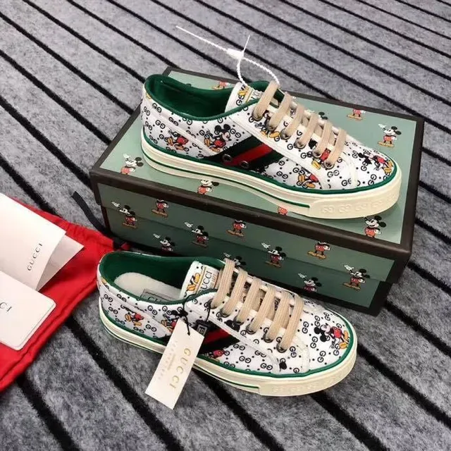 Gucci Tennis 1977 Mickey Mouse Print White Green Red Lifestyle Sneakers 8
