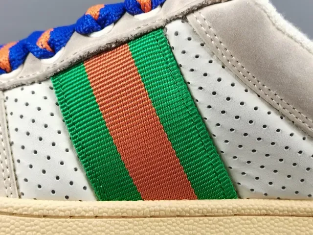 গুচ্চি Tennis 1977 অফ-হোয়াইট সবুজ লাল কমলা ওয়েব লাইফস্টাইল স্নিকার্স 8