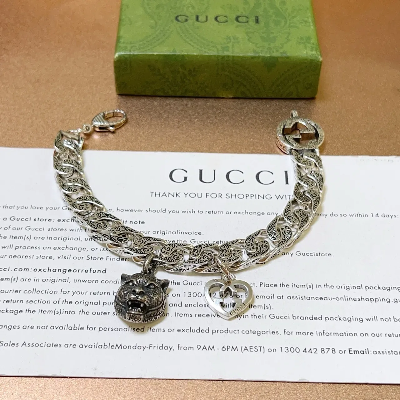 Gucci Tiger and Interlocking G Heart Charm Bracelet 7