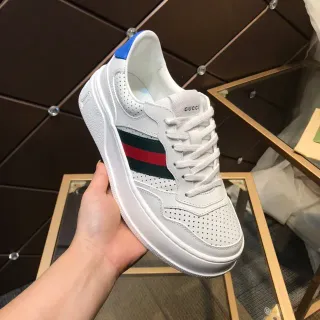 Gucci أبيض أزرق جلد مثقب شريط شبكي ستايل لايف ستايل سنيكرز