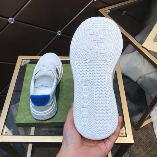 Gucci White Blue Perforated Leather Web Stripe Lifestyle Sneakers 3