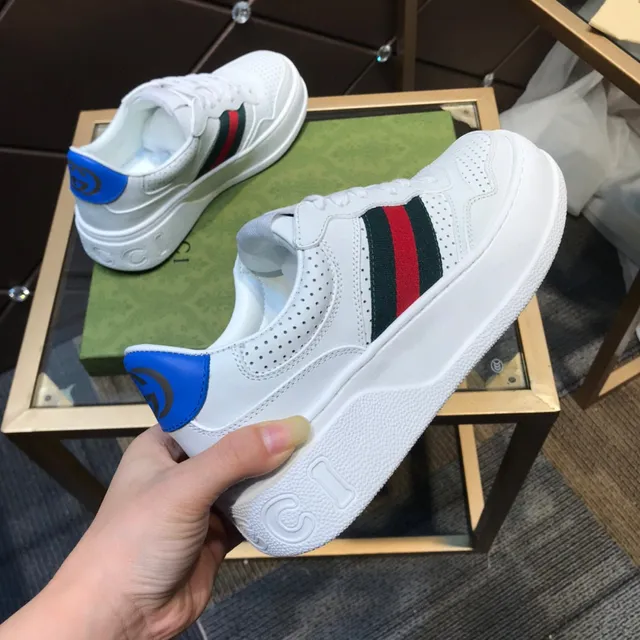 Gucci White Blue Perforated Leather Web Stripe Lifestyle Sneakers 4