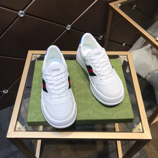 Gucci White Blue Perforated Leather Web Stripe Lifestyle Sneakers 5
