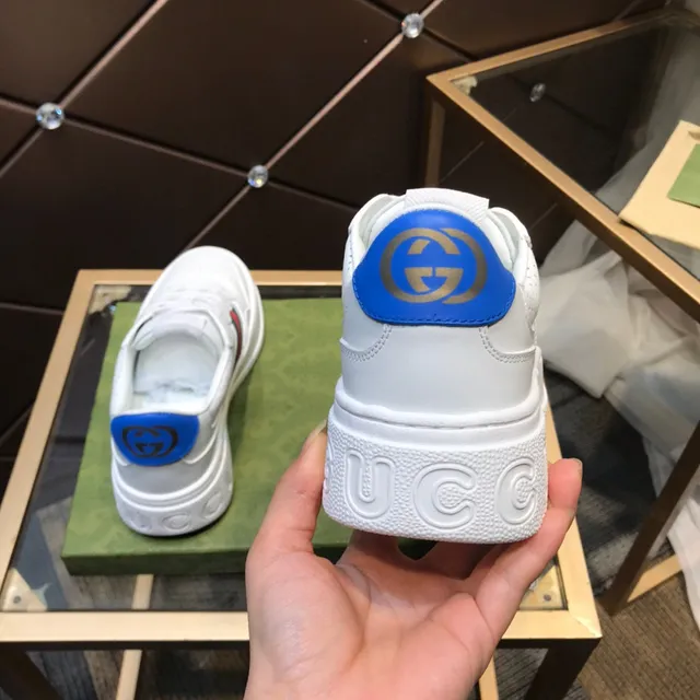 Gucci White Blue Perforated Leather Web Stripe Lifestyle Sneakers 6