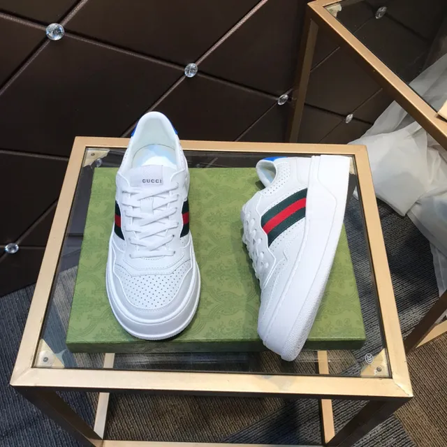 Gucci White Blue Perforated Leather Web Stripe Lifestyle Sneakers 7