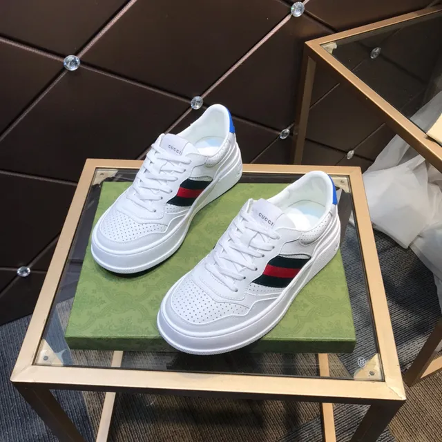 Gucci White Blue Perforated Leather Web Stripe Lifestyle Sneakers 8