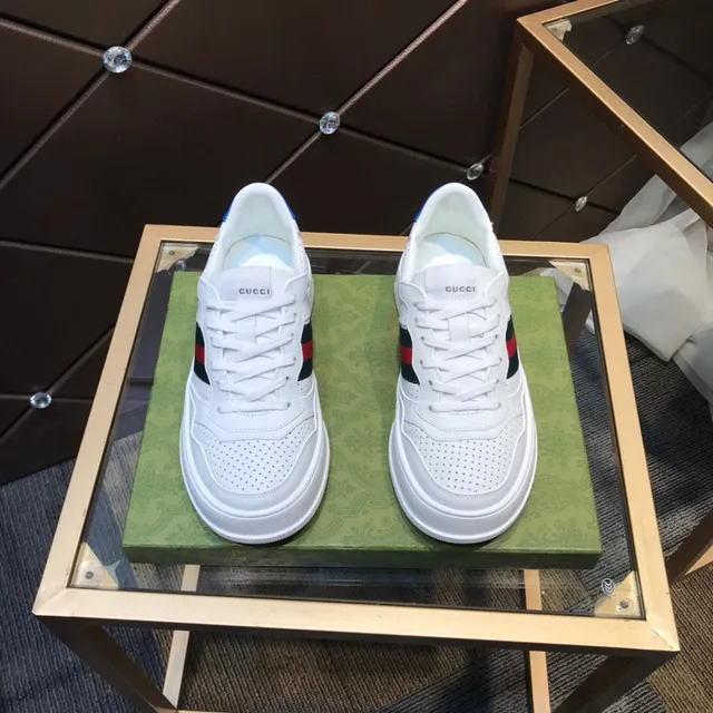 Gucci White Blue Perforated Leather Web Stripe Lifestyle Sneakers 9