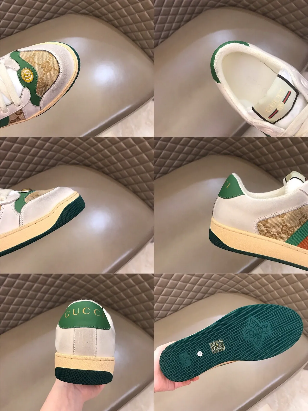 Gucci White Green Monogram Canvas Web Stripe Lifestyle Sneakers 2