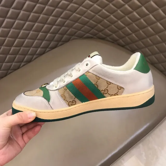 Gucci White Green Monogram Canvas Web Stripe Lifestyle Sneakers 4