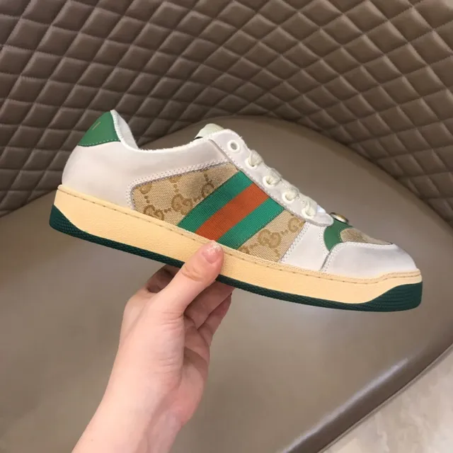 Gucci White Green Monogram Canvas Web Stripe Lifestyle Sneakers 6