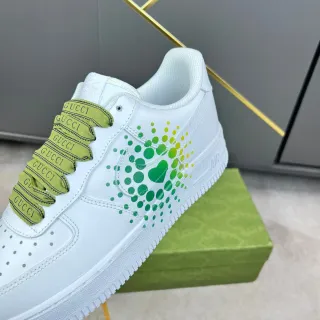Gucci White Green Perforated Toe Flat Rubber Sole Lifestyle Sneakers