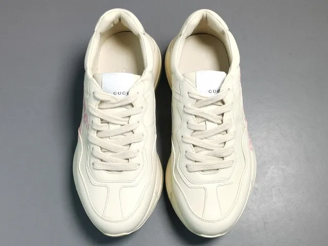 Gucci White Pink Chunky Platform Sole Smooth Leather Upper Lifestyle Sneakers 16