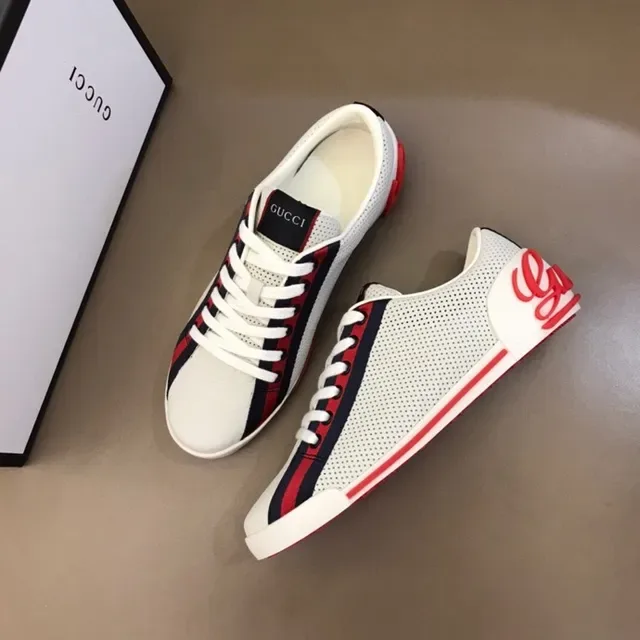 Gucci White Red Perforated Leather Upper Web Stripe Detail Lifestyle Sneakers 3