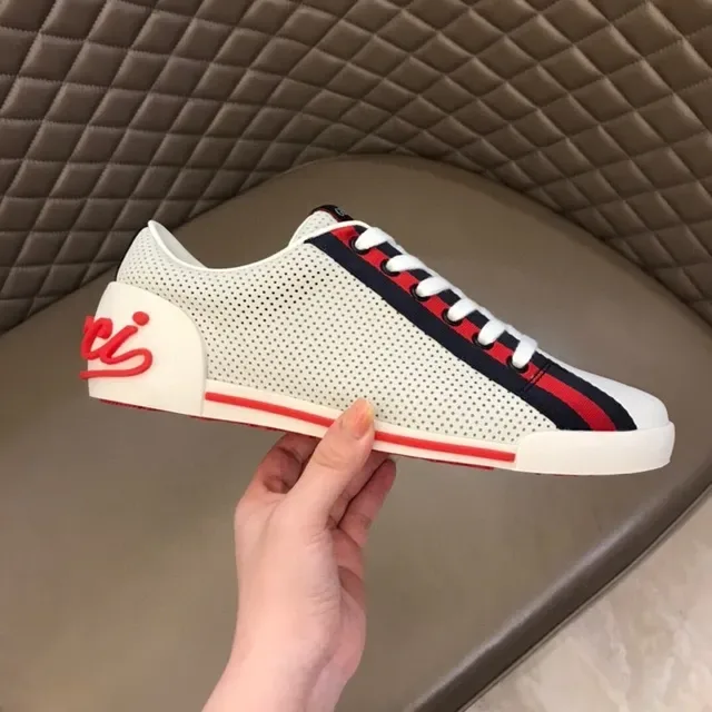 Gucci White Red Perforated Leather Upper Web Stripe Detail Lifestyle Sneakers 4