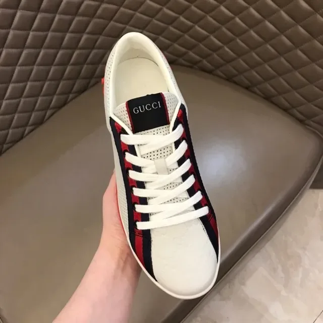 Gucci White Red Perforated Leather Upper Web Stripe Detail Lifestyle Sneakers 5