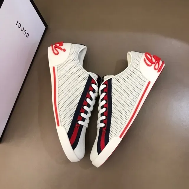 Gucci White Red Perforated Leather Upper Web Stripe Detail Lifestyle Sneakers 8