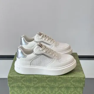 Gucci White Silver Monogrammed Textile Metallic Accents Lifestyle Sneakers